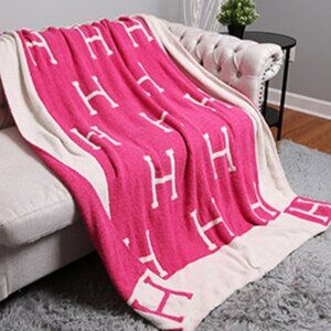 Initial H Patterned Reversible Throw Blanket